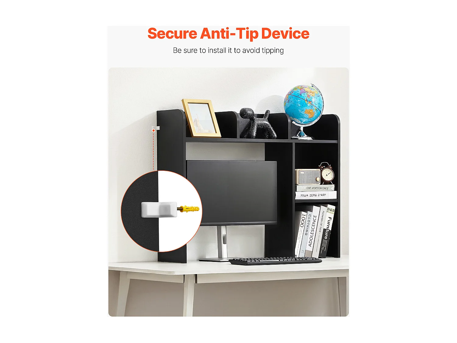 Estante de Oficina SucceBuy Negra de 2 Niveles Organizador de Almacenamiento para la Oficina y la Casa