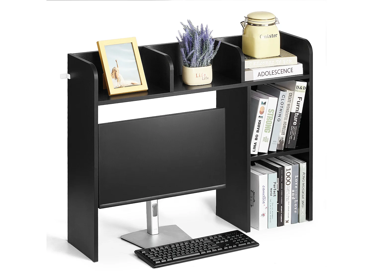 Estante de Oficina SucceBuy Negra de 2 Niveles Organizador de Almacenamiento para la Oficina y la Casa