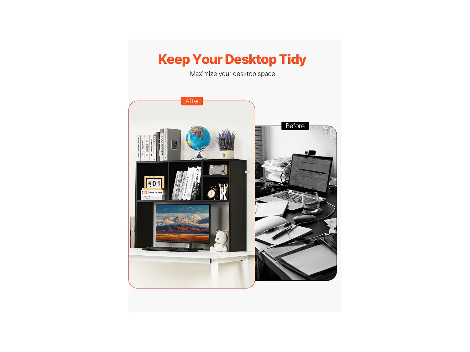 Étagère de Bureau SucceBuy Noire à 1 Niveau Organisateur de Rangement pour le Bureau et la Maison