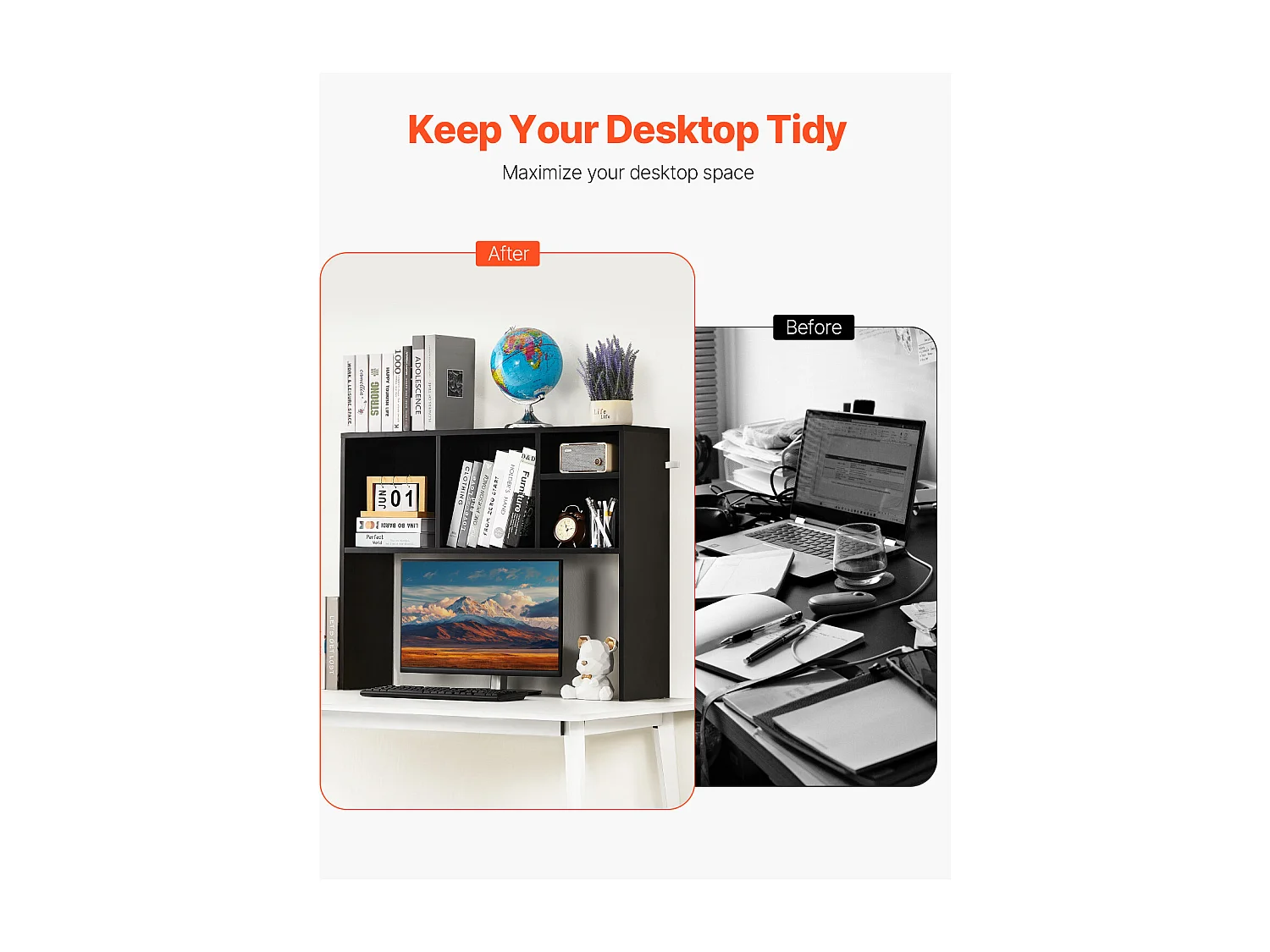 Étagère de Bureau SucceBuy Noire à 1 Niveau Organisateur de Rangement pour le Bureau et la Maison