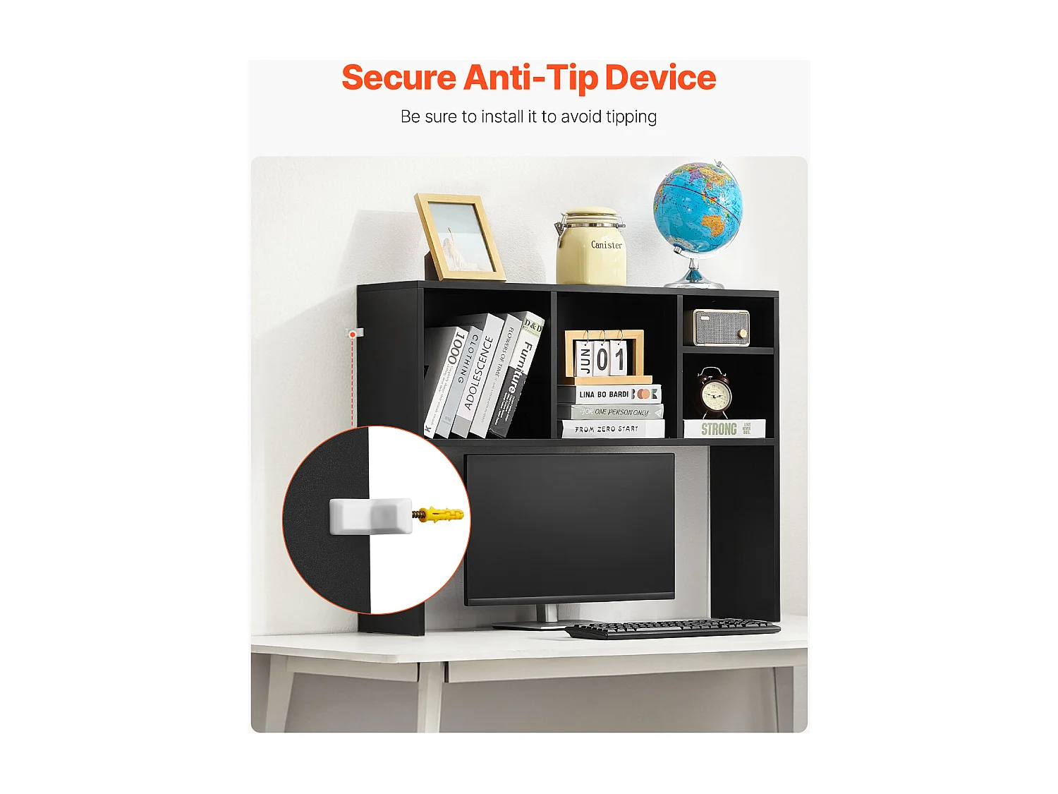 Étagère de Bureau SucceBuy Noire à 1 Niveau Organisateur de Rangement pour le Bureau et la Maison