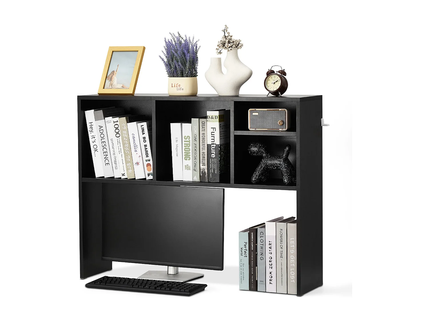 Étagère de Bureau SucceBuy Noire à 1 Niveau Organisateur de Rangement pour le Bureau et la Maison