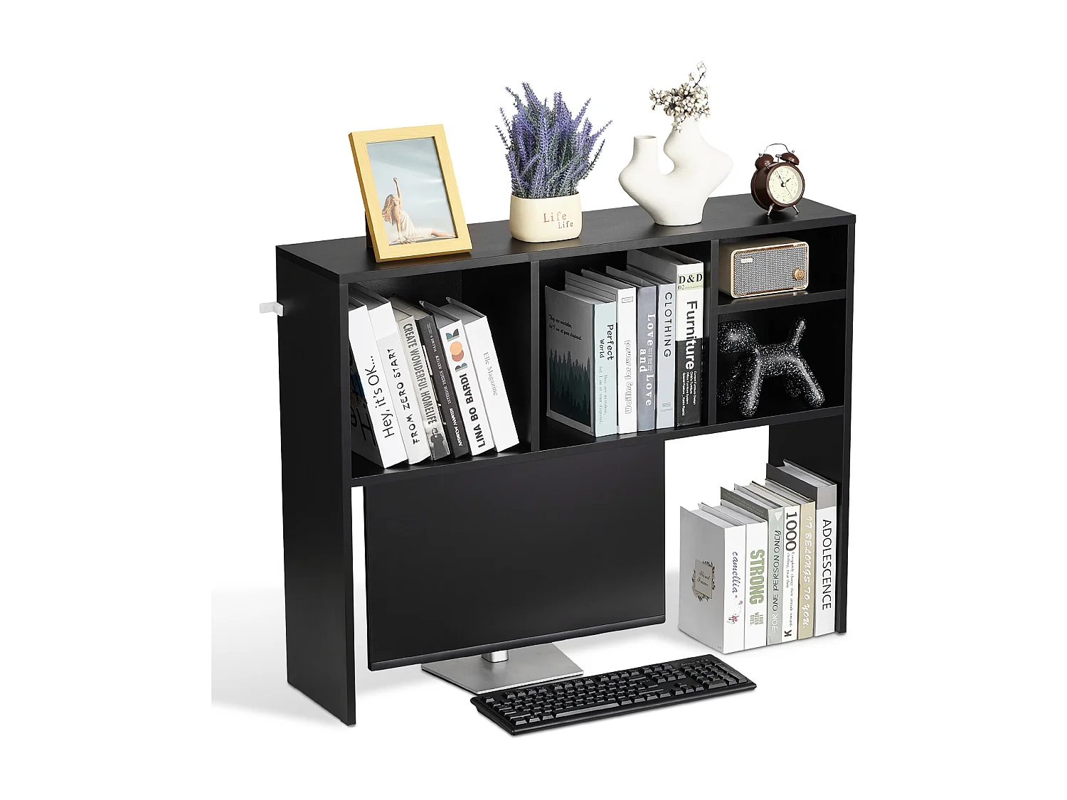 Étagère de Bureau SucceBuy Noire à 1 Niveau Organisateur de Rangement pour le Bureau et la Maison