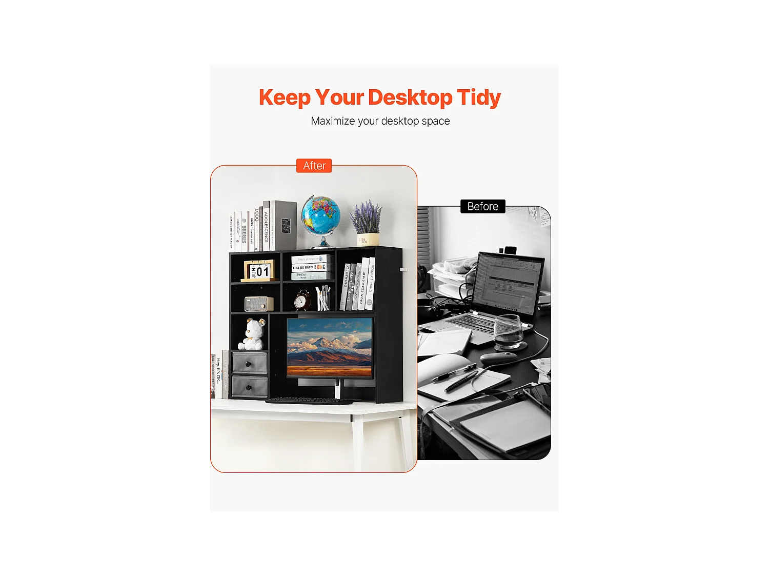 Étagère de Bureau SucceBuy Organiseur Noir à 3 Niveaux pour le Bureau et la Maison