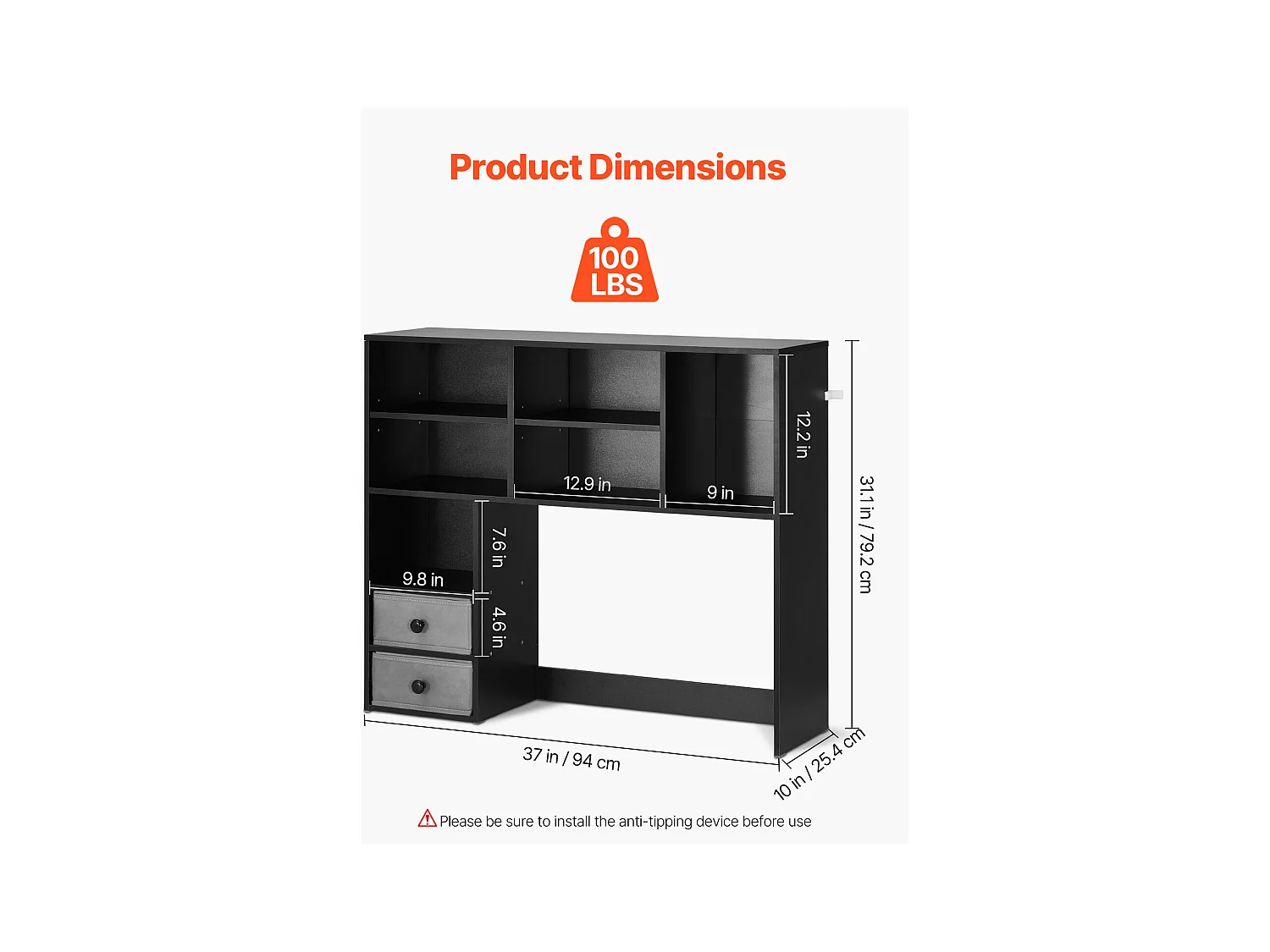 Étagère de Bureau SucceBuy Organiseur Noir à 3 Niveaux pour le Bureau et la Maison
