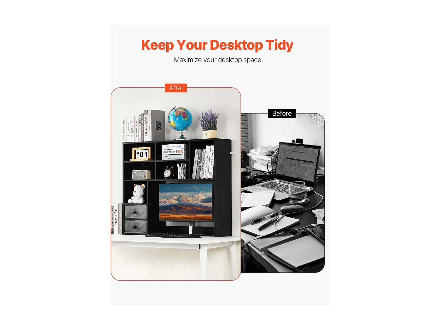 Étagère de Bureau SucceBuy Organiseur Noir à 3 Niveaux pour le Bureau et la Maison