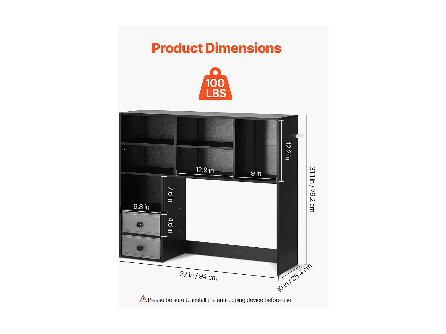 Étagère de Bureau SucceBuy Organiseur Noir à 3 Niveaux pour le Bureau et la Maison