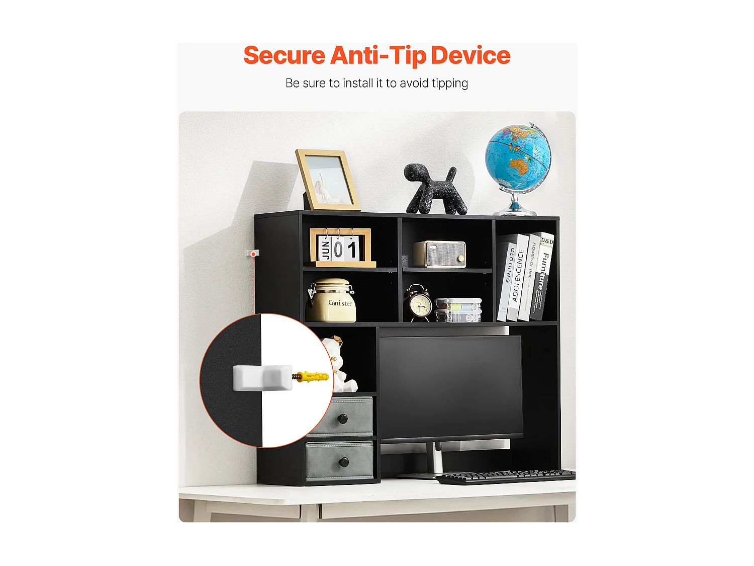 Étagère de Bureau SucceBuy Organiseur Noir à 3 Niveaux pour le Bureau et la Maison