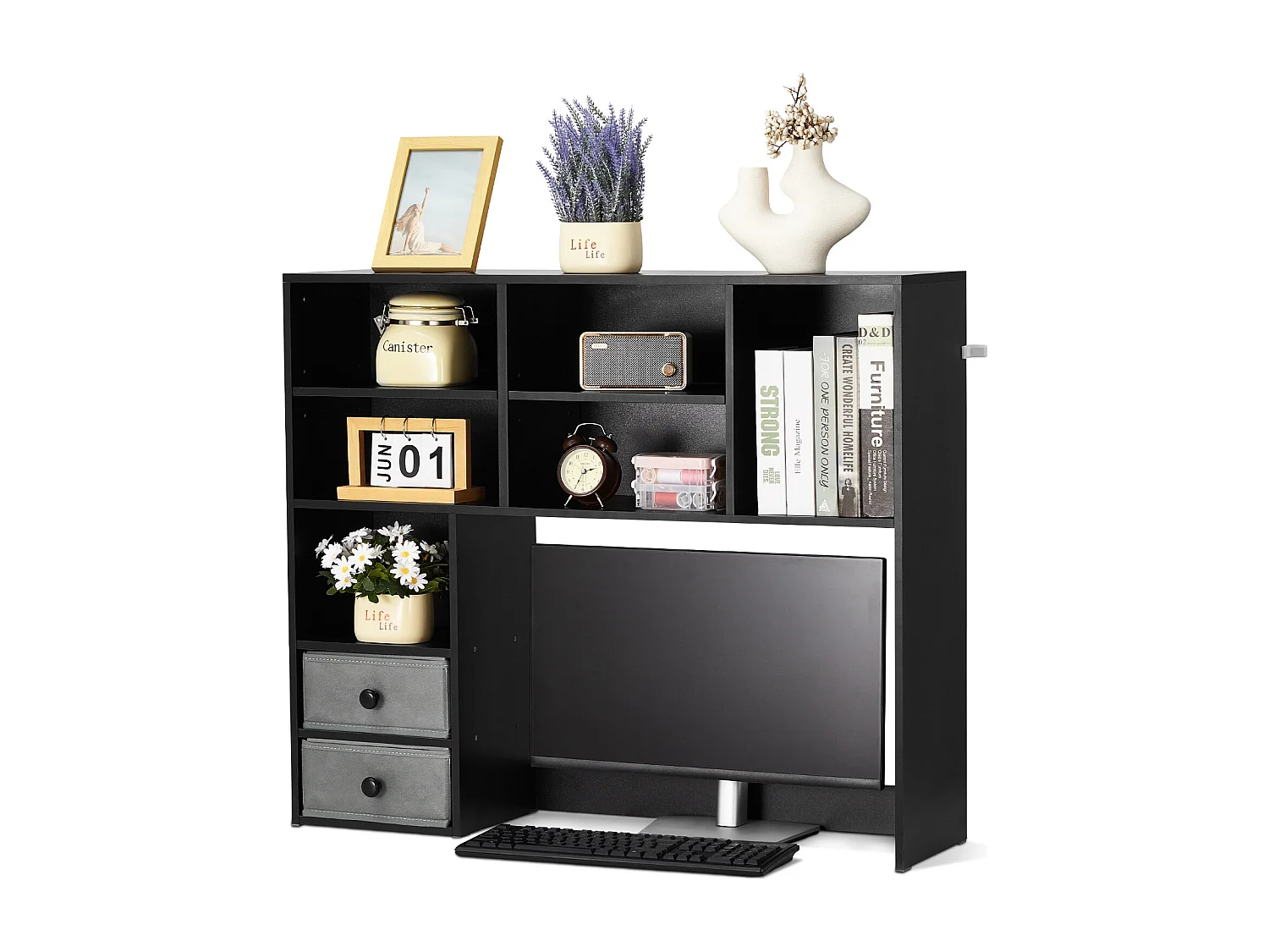 Étagère de Bureau SucceBuy Organiseur Noir à 3 Niveaux pour le Bureau et la Maison