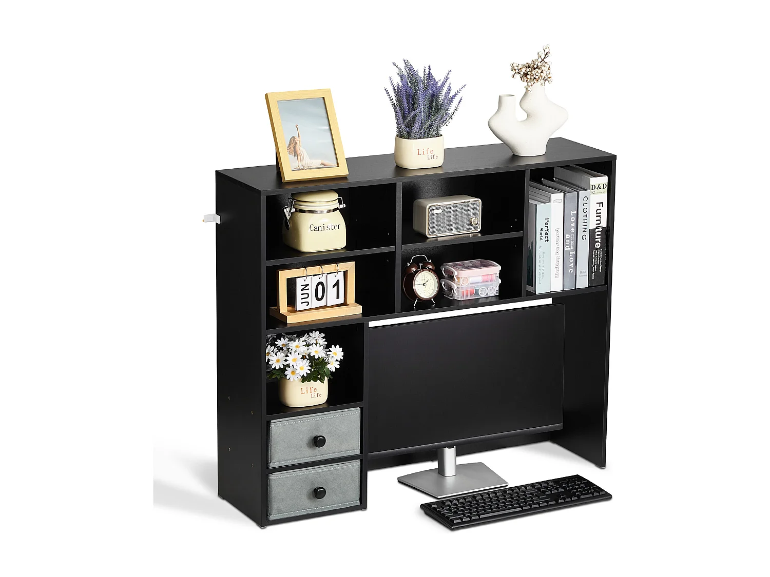 Étagère de Bureau SucceBuy Organiseur Noir à 3 Niveaux pour le Bureau et la Maison