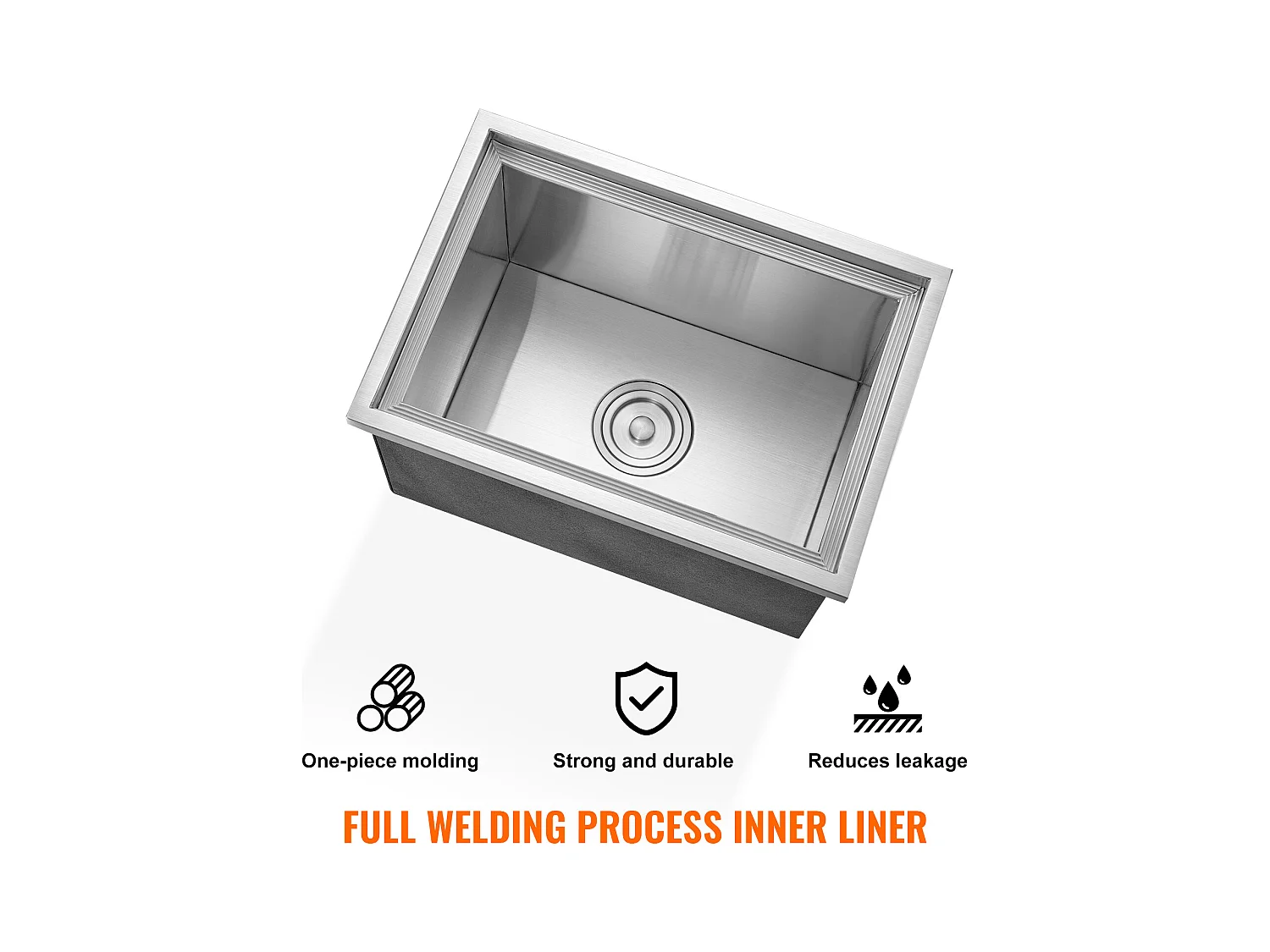 Glacière à Encastrer SucceBuy, 51 x 35 x 30 cm, Bac à Glaçons en Acier Inoxydable avec Couvercle, Bar à Glace de Cuisine Extérieure