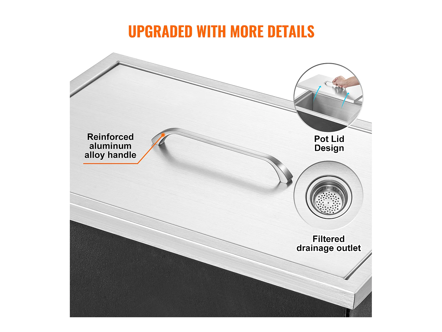 Glacière à Encastrer SucceBuy, 51 x 35 x 30 cm, Bac à Glaçons en Acier Inoxydable avec Couvercle, Bar à Glace de Cuisine Extérieure