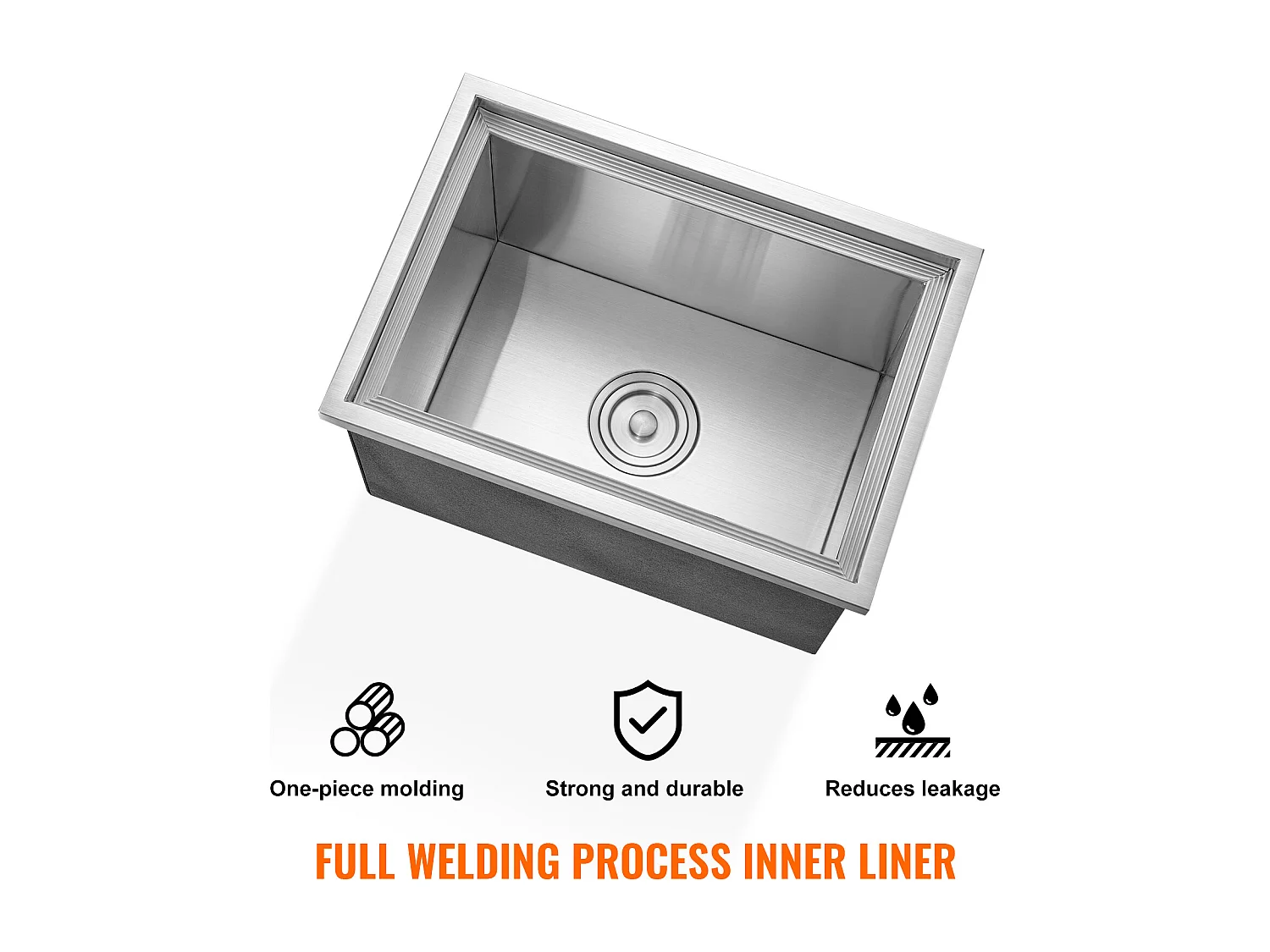 Glacière à Encastrer SucceBuy, 51 x 35 x 30 cm, Bac à Glaçons en Acier Inoxydable avec Couvercle, Bar à Glace de Cuisine Extérieure