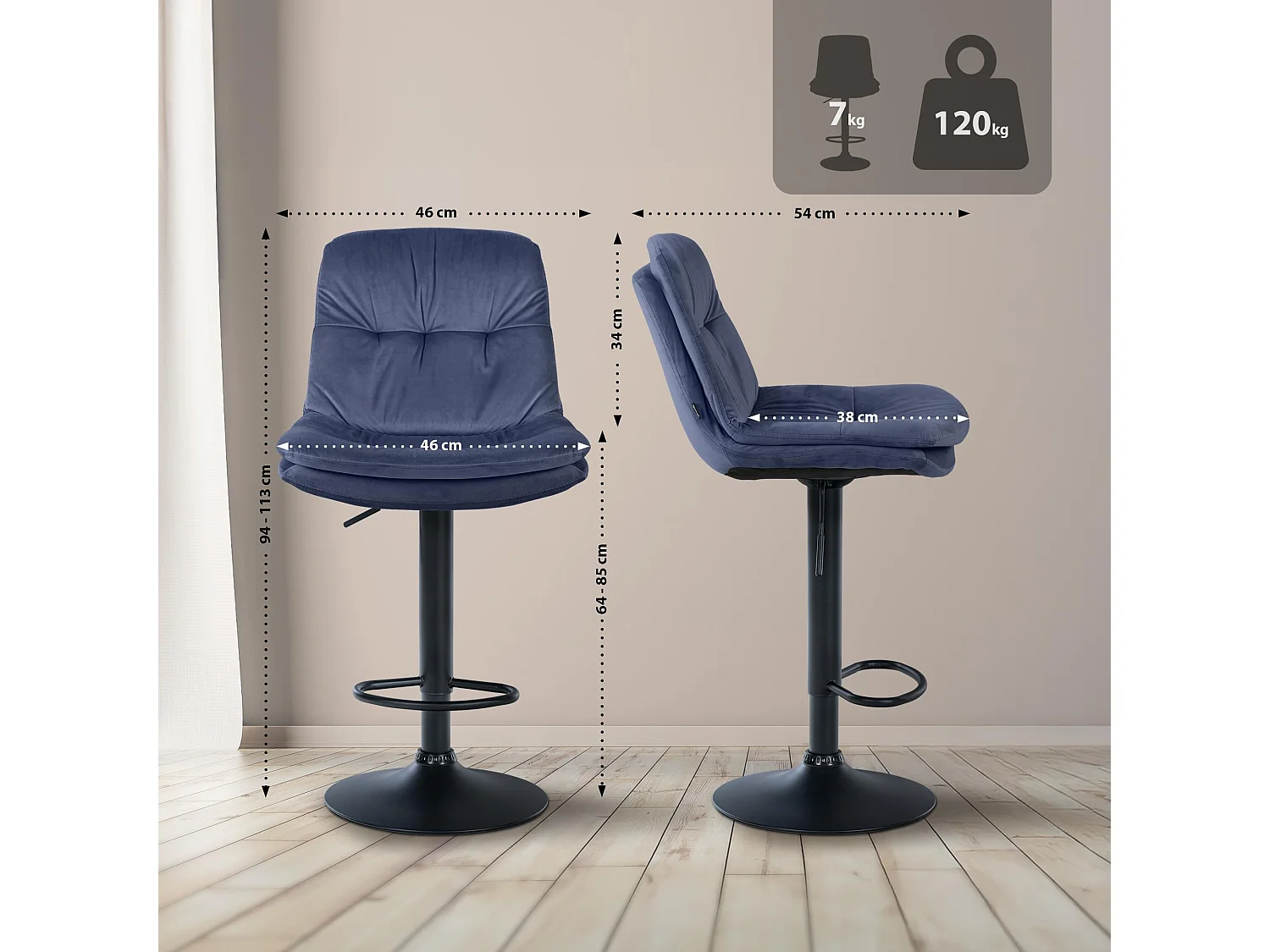 "Barhocker Laurel Samt schwarz"