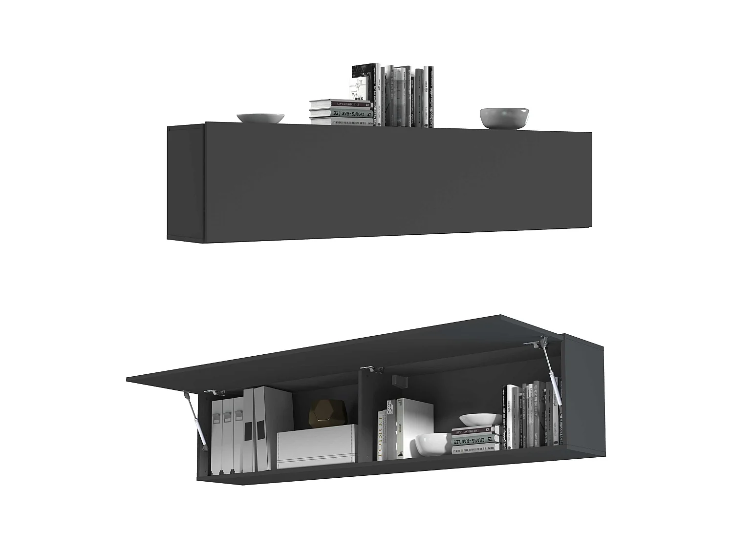 Mueble colgante salón 180cm con 2 compartimentos puerta abatible gris Nota Arriba