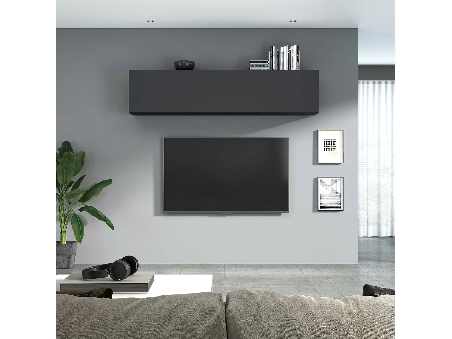 Pensile da muro Maruska con 1 anta a ribalta antracite opaco 180x30x40 cm