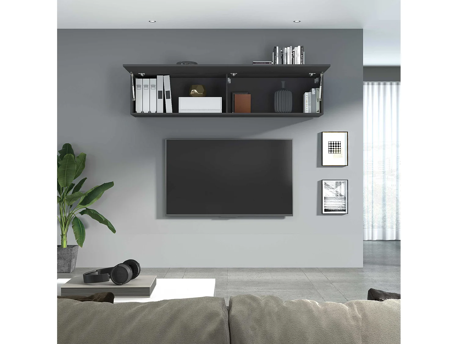 Pensile da muro Maruska con 1 anta a ribalta antracite opaco 180x30x40 cm