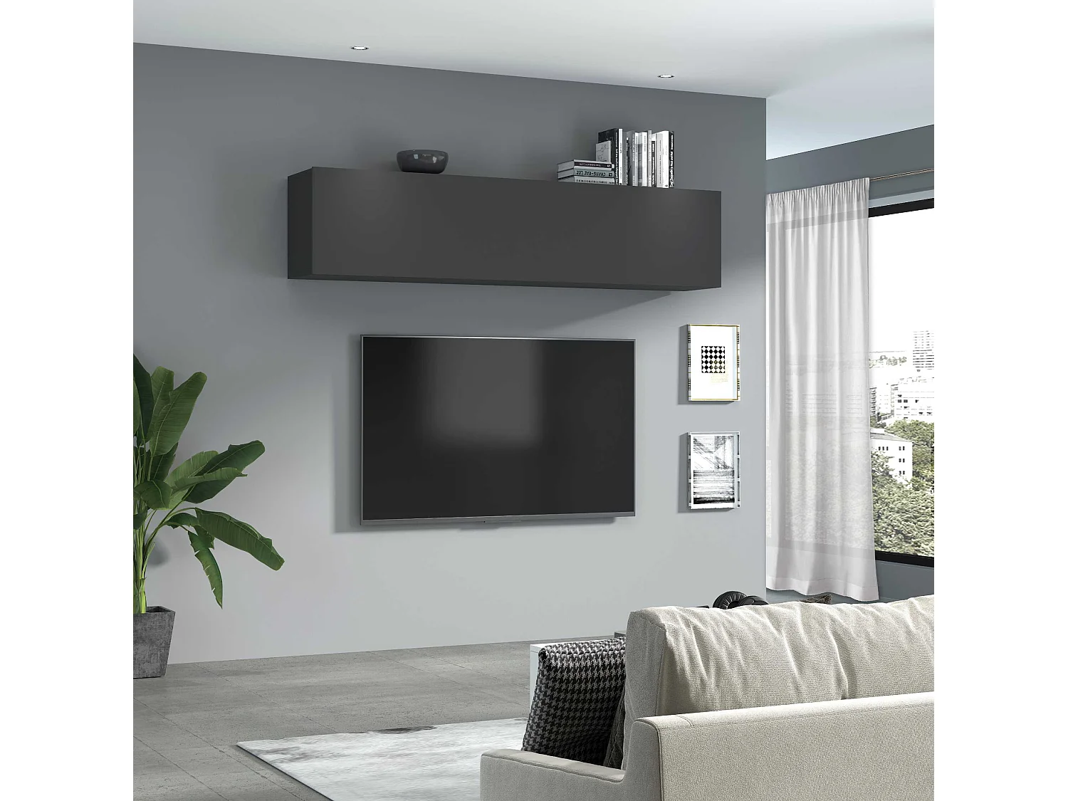 Pensile da muro Maruska con 1 anta a ribalta antracite opaco 180x30x40 cm