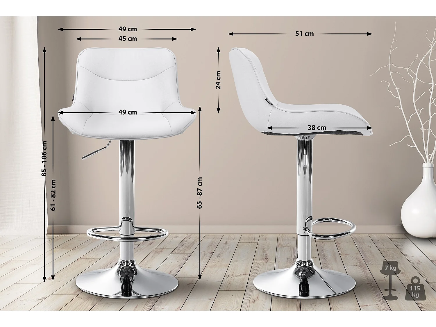 "2er Set Barhocker Vonore Kunstleder chrom"