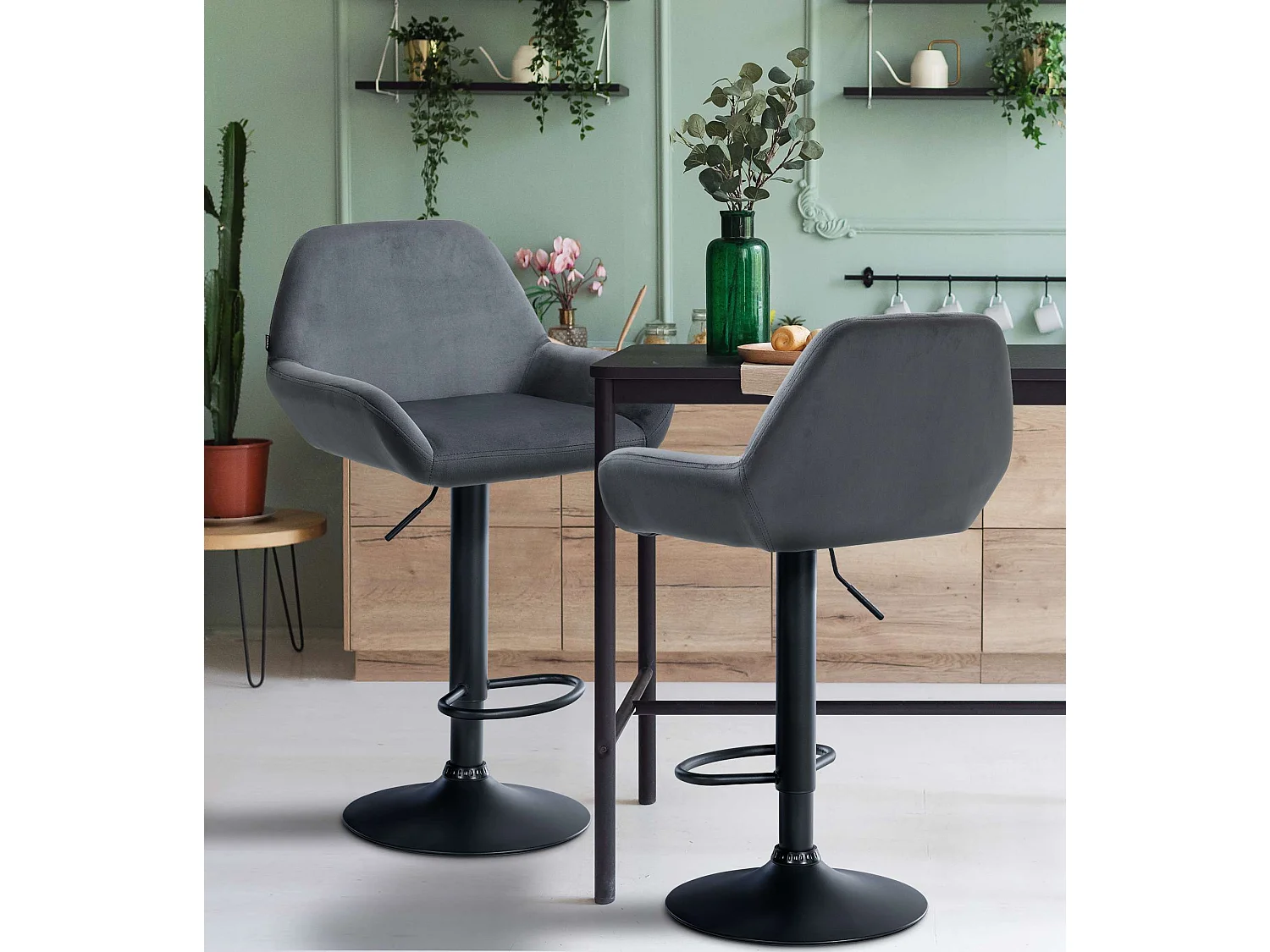 "2er Set Barhocker Braga Samt schwarz"