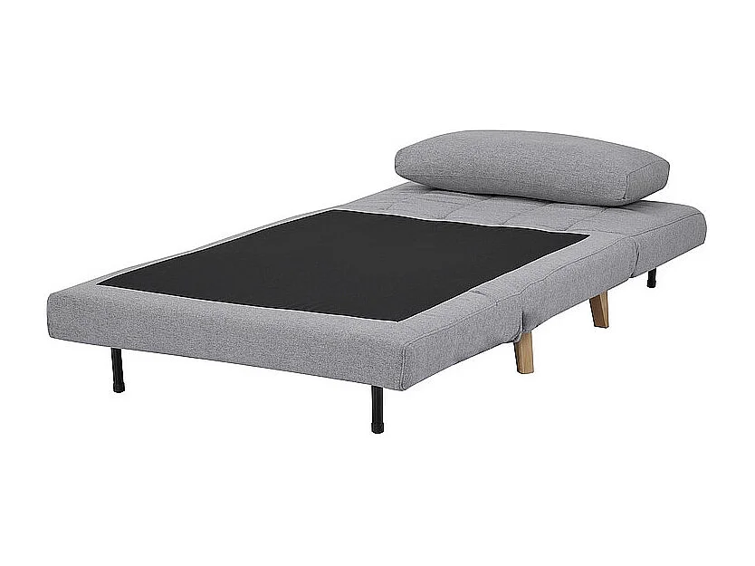 Fauteuil convertible en couchage en tissu - Pieds en bois beige - Gris - L 191 cm x l 103 cm