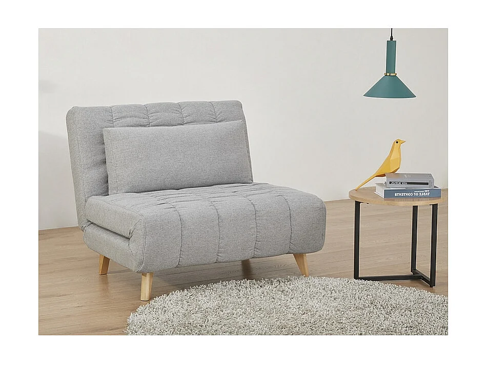 Fauteuil convertible en couchage en tissu - Pieds en bois beige - Gris - L 191 cm x l 103 cm