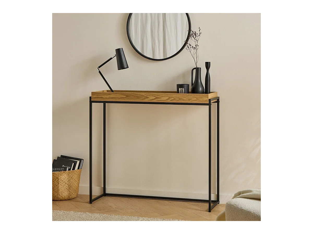 Console avec plateau à rebords et pieds en métal noir L100 cm - JESSIE