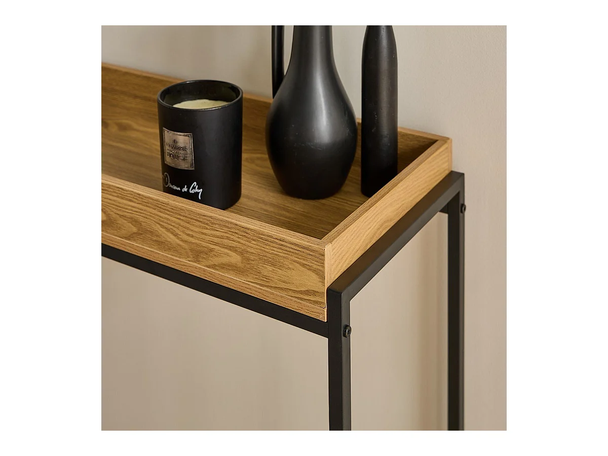 Console avec plateau à rebords et pieds en métal noir L100 cm - JESSIE