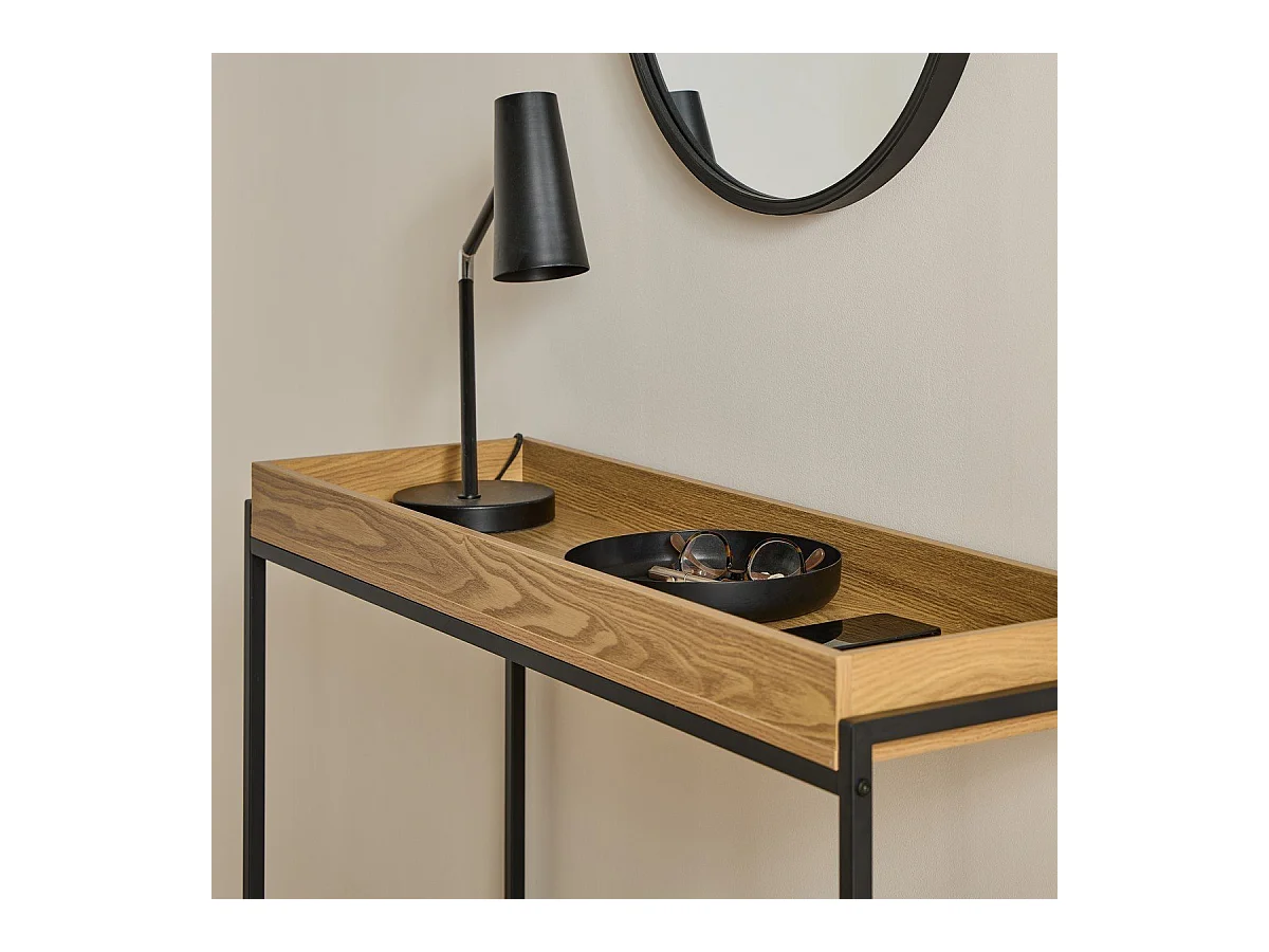 Console avec plateau à rebords et pieds en métal noir L100 cm - JESSIE