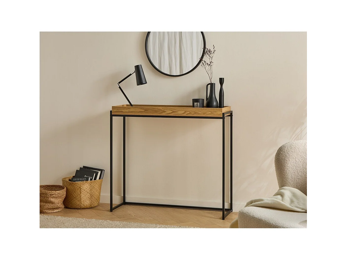 Console avec plateau à rebords et pieds en métal noir L100 cm - JESSIE