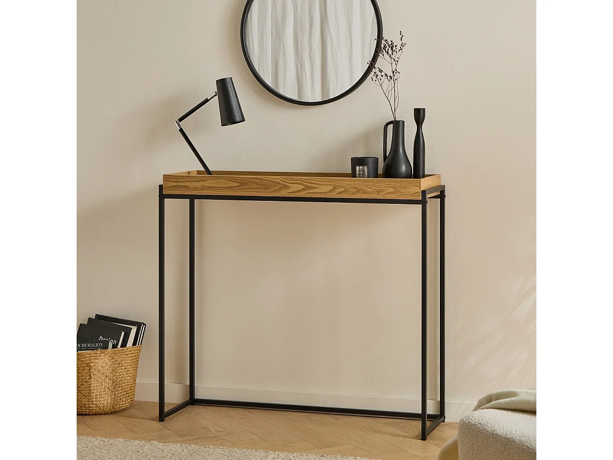Console com tabuleiro com bordas e pés em metal preto L100 cm - JESSIE