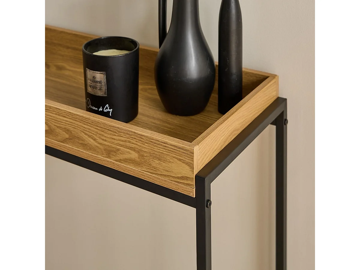 Console com tabuleiro com bordas e pés em metal preto L100 cm - JESSIE