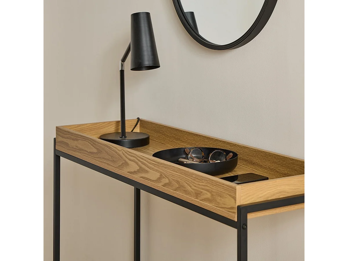 Console com tabuleiro com bordas e pés em metal preto L100 cm - JESSIE