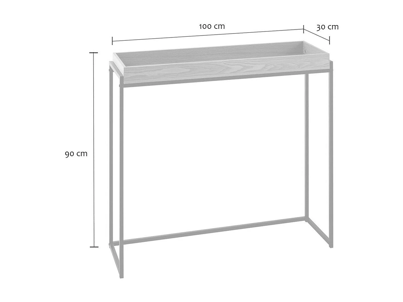 Console com tabuleiro com bordas e pés em metal preto L100 cm - JESSIE