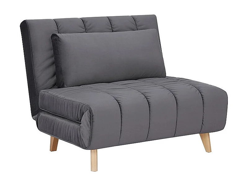 Fauteuil convertible en couchage en tissu - Pieds en bois beige - Gris foncé - L 191 cm x l 103 cm