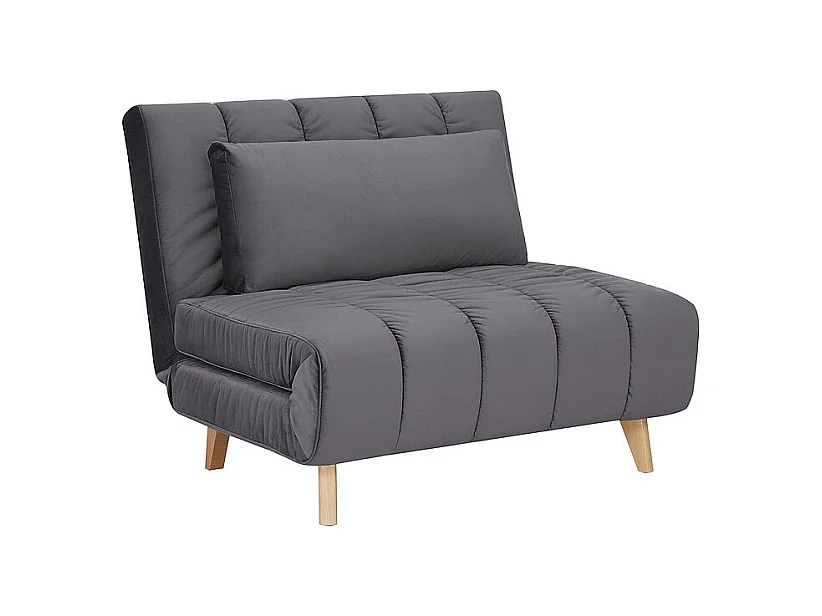 Fauteuil convertible en couchage en tissu - Pieds en bois beige - Gris foncé - L 191 cm x l 103 cm