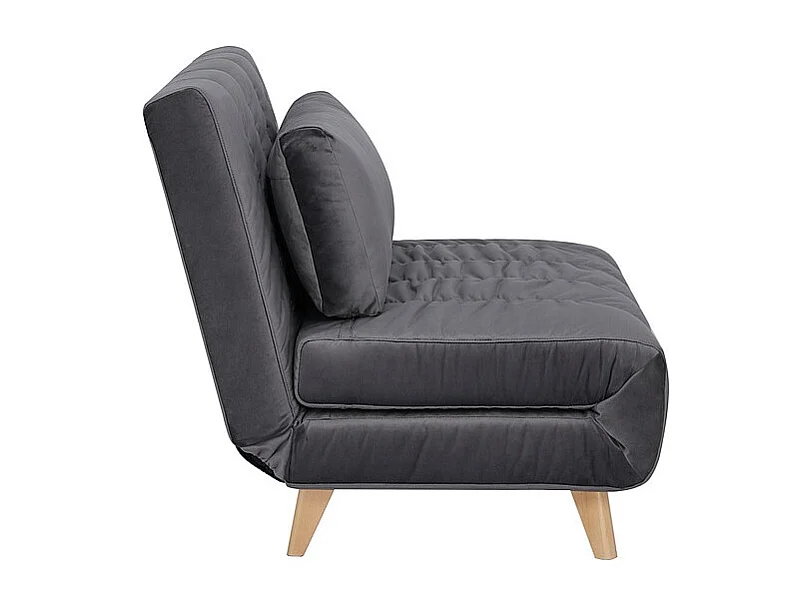 Fauteuil convertible en couchage en tissu - Pieds en bois beige - Gris foncé - L 191 cm x l 103 cm
