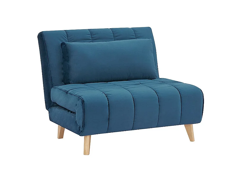 Fauteuil convertible en couchage en tissu - Pieds en bois beige - Bleu - L 191 cm x l 103 cm