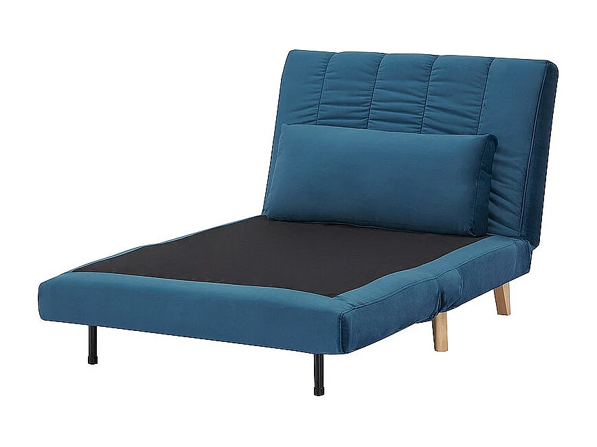 Fauteuil convertible en couchage en tissu - Pieds en bois beige - Bleu - L 191 cm x l 103 cm