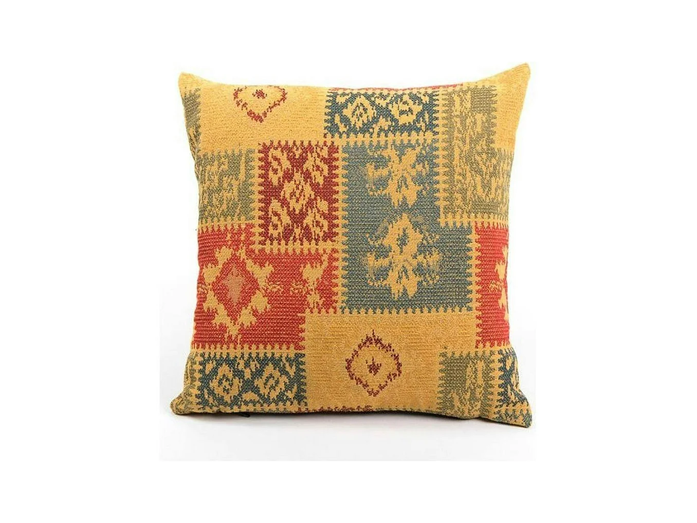 Coussin ethnique jaune – motif patchwork IZMIR