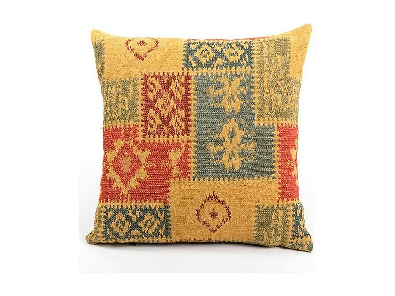 Coussin ethnique jaune – motif patchwork IZMIR
