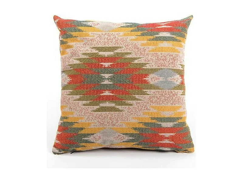 Coussin bohème multicolore – motif kilim, fond beige IZMIR