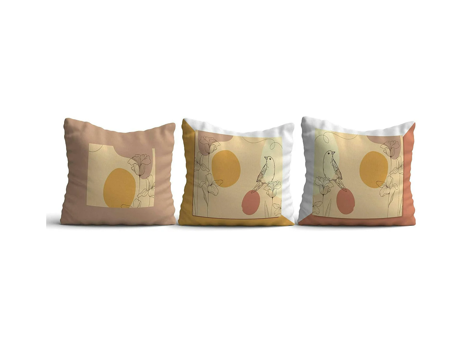 Coussin déco – fleurs et oiseaux (lot de 3) IZMIR