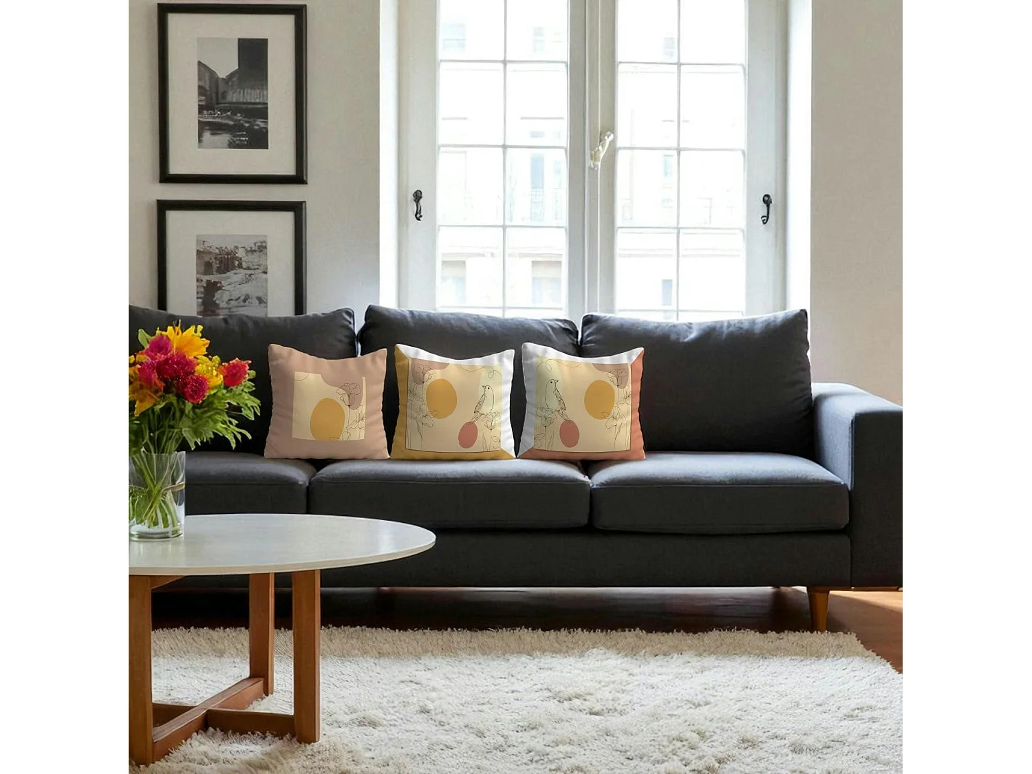 Coussin déco – fleurs et oiseaux (lot de 3) IZMIR