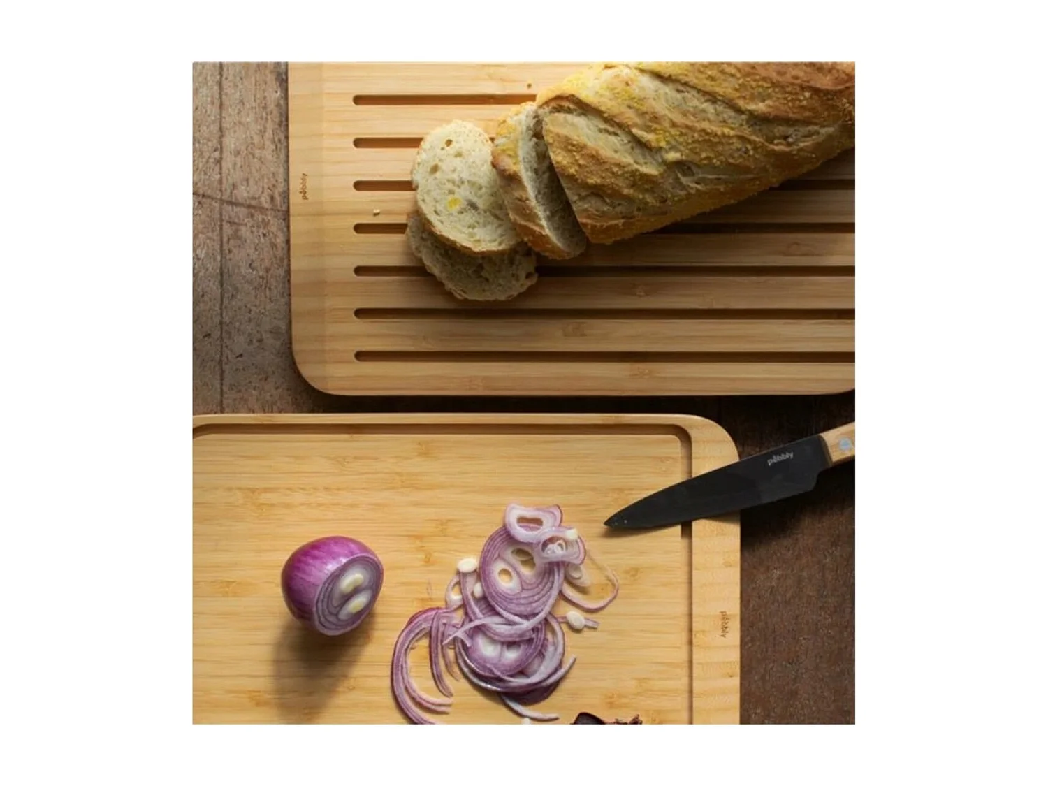 Pebbly Planche à découper en bambou 2-en-1 réversible - NBA220