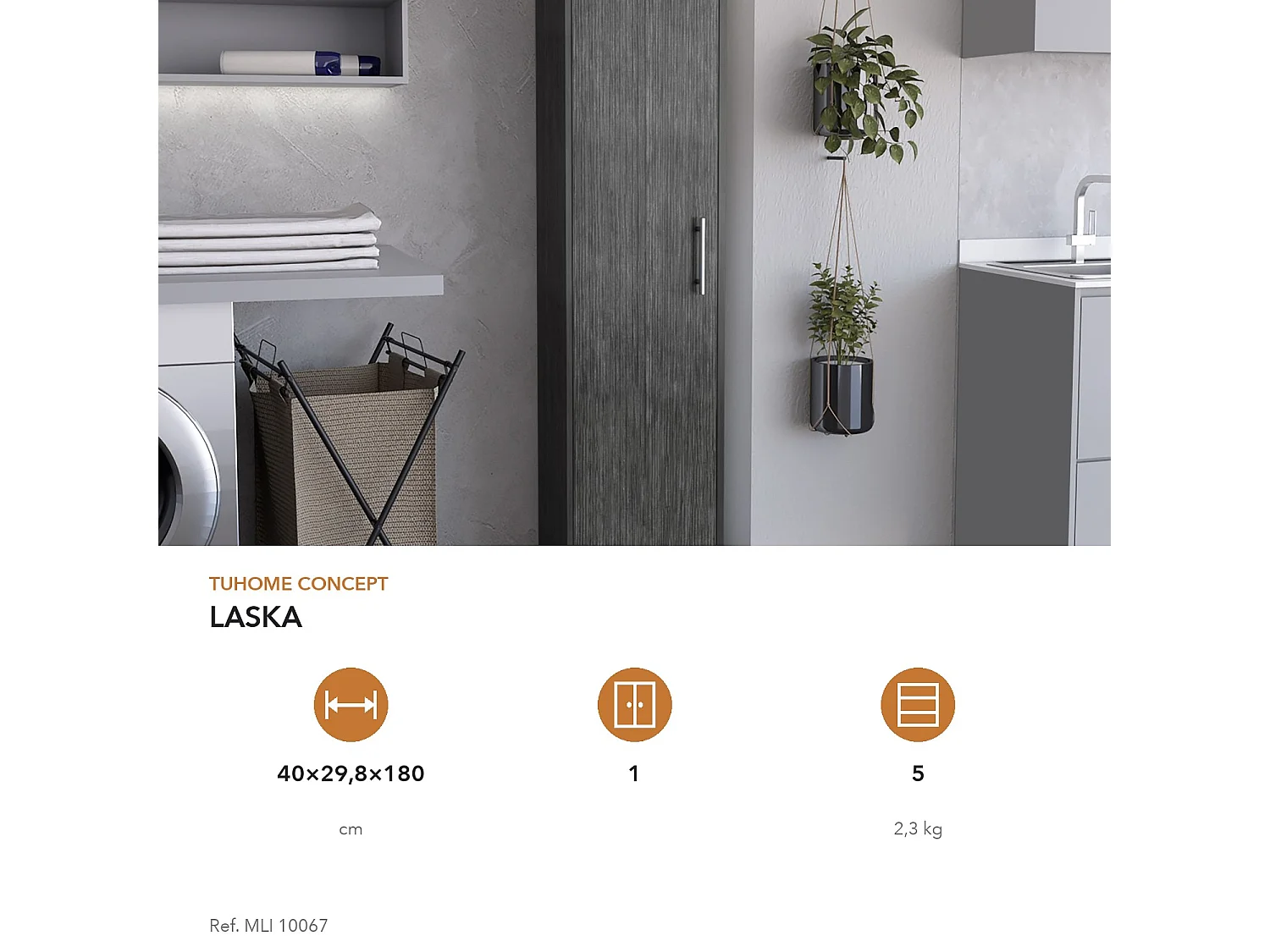 TUHOME CONCEPT Armadio multiuso Laska da 180 cm, rovere grigio