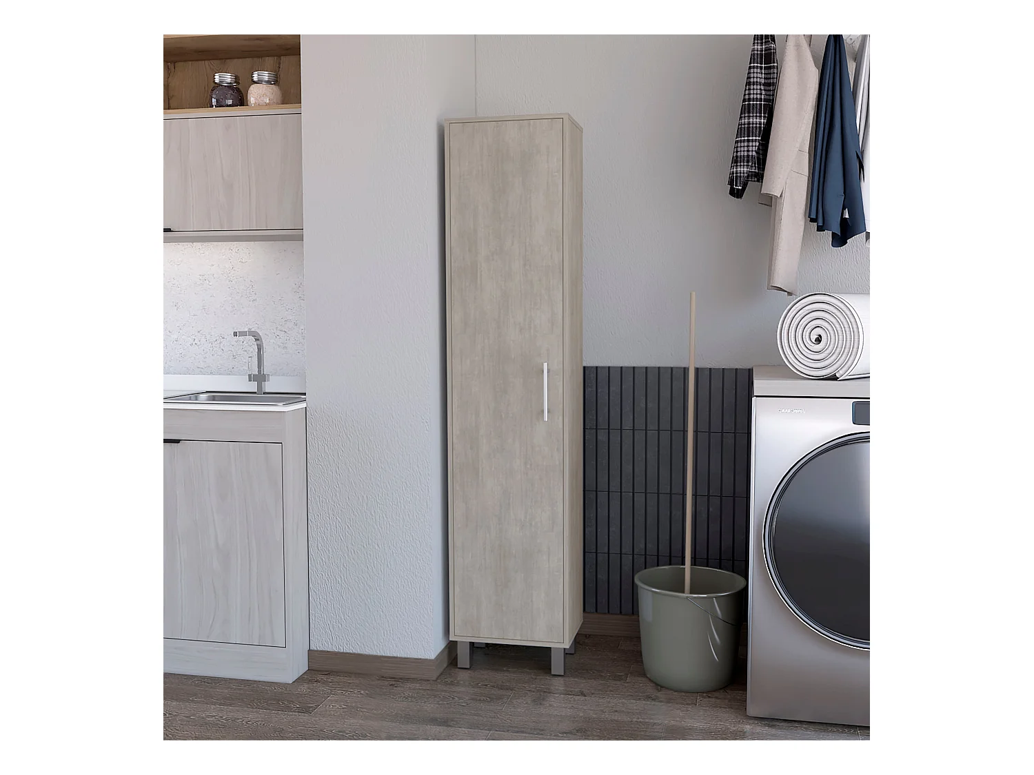 TUHOME Armoire Haute de Rangement Lawen, Une Porte, 3 Crochets à Balais