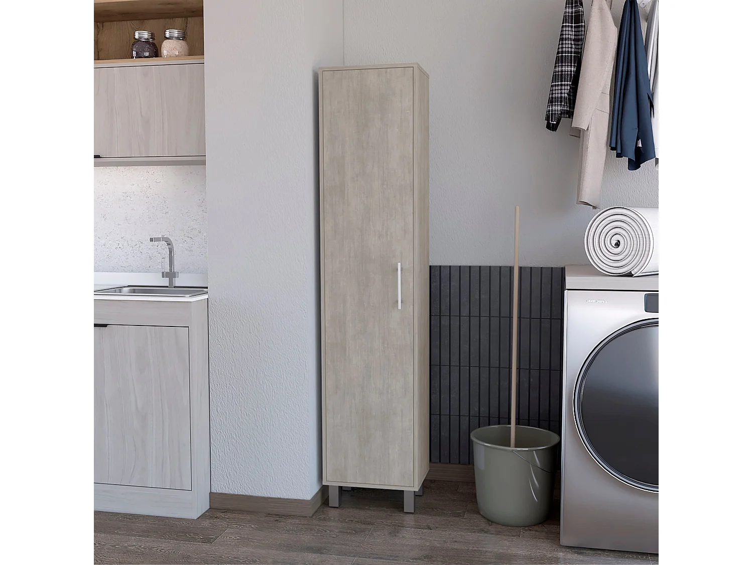 TUHOME Armoire Haute de Rangement Lawen, Une Porte, 3 Crochets à Balais