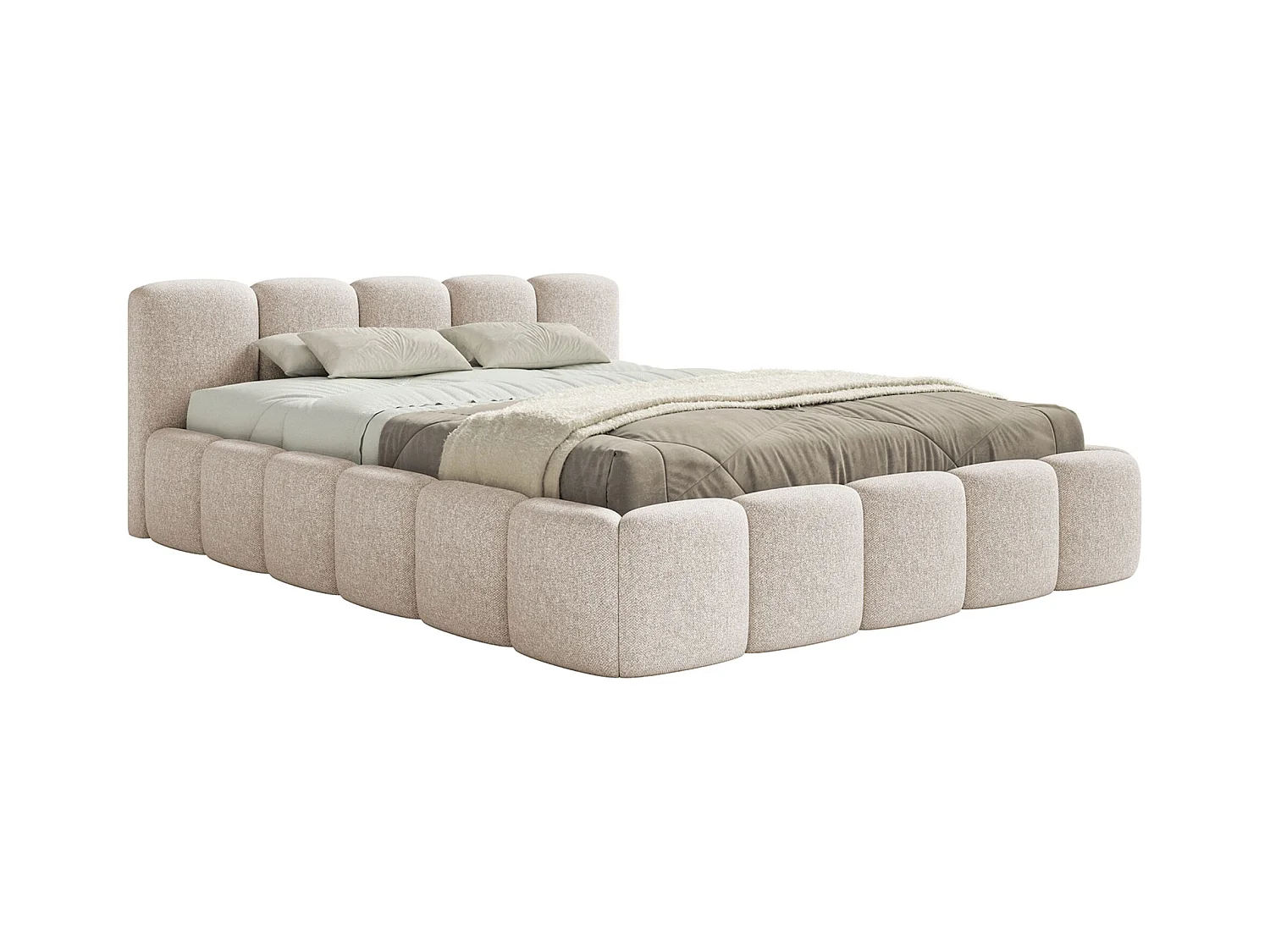 Lit rembourré – 200x200 cm – beige clair – chenille hydrophobe - CLOUDY LOW