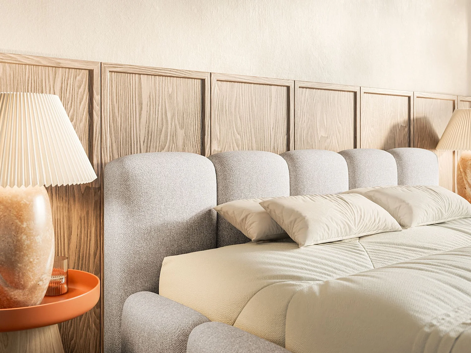 Lit rembourré – 200x200 cm – beige clair – chenille hydrophobe - CLOUDY LOW